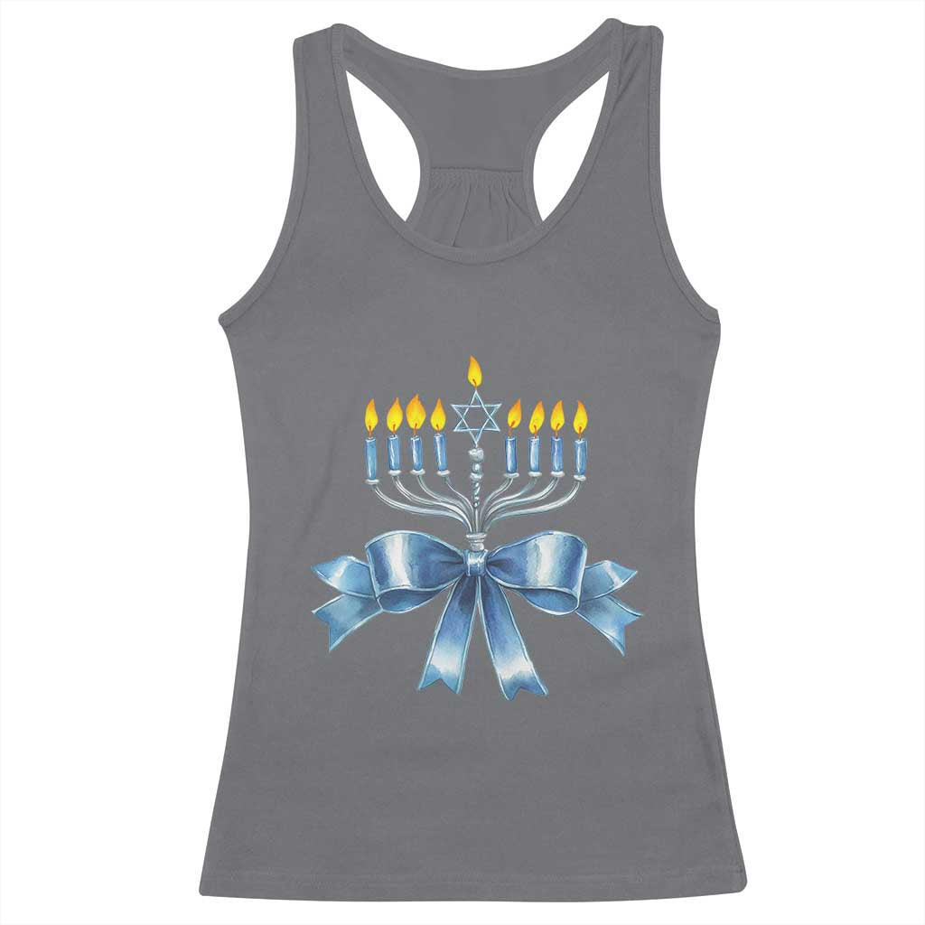 Hanukkah Menorah Jewish Coquette Bow Racerback Tank Top