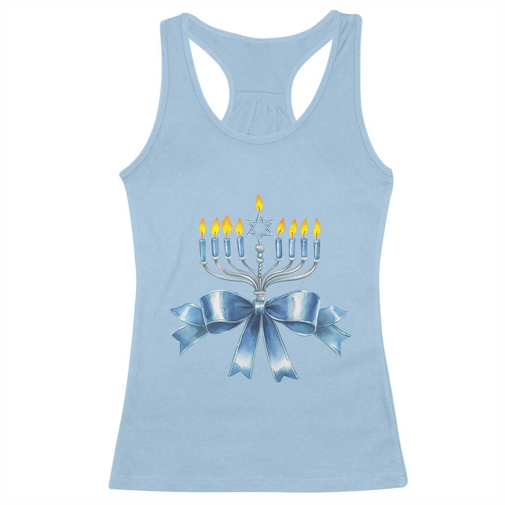 Hanukkah Menorah Jewish Coquette Bow Racerback Tank Top