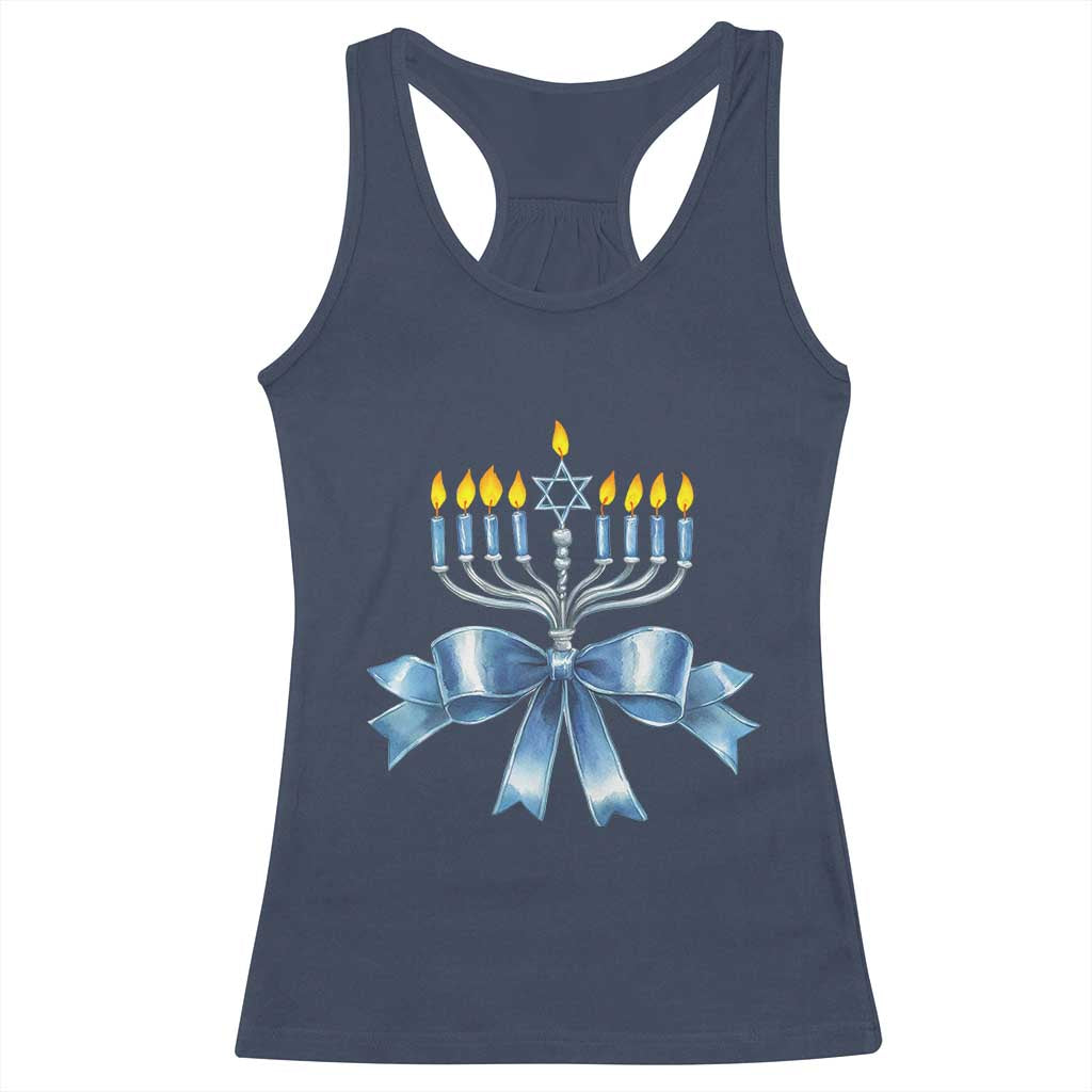 Hanukkah Menorah Jewish Coquette Bow Racerback Tank Top