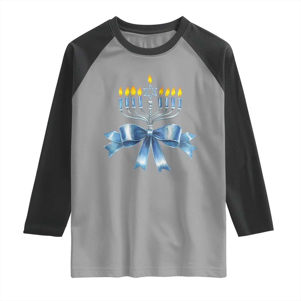 Hanukkah Menorah Jewish Coquette Bow Raglan Shirt
