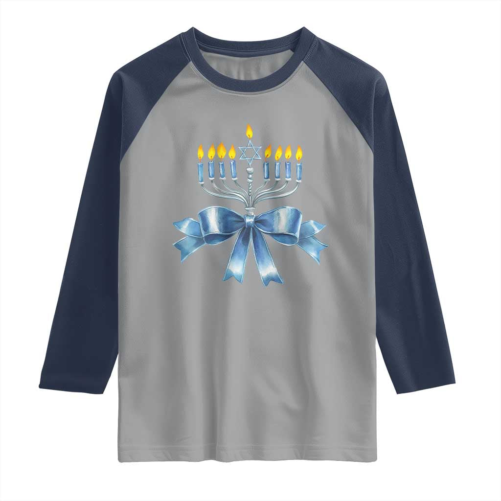 Hanukkah Menorah Jewish Coquette Bow Raglan Shirt