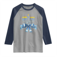 Hanukkah Menorah Jewish Coquette Bow Raglan Shirt