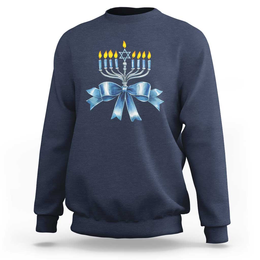 Hanukkah Menorah Jewish Coquette Bow Sweatshirt - Wonder Print Shop