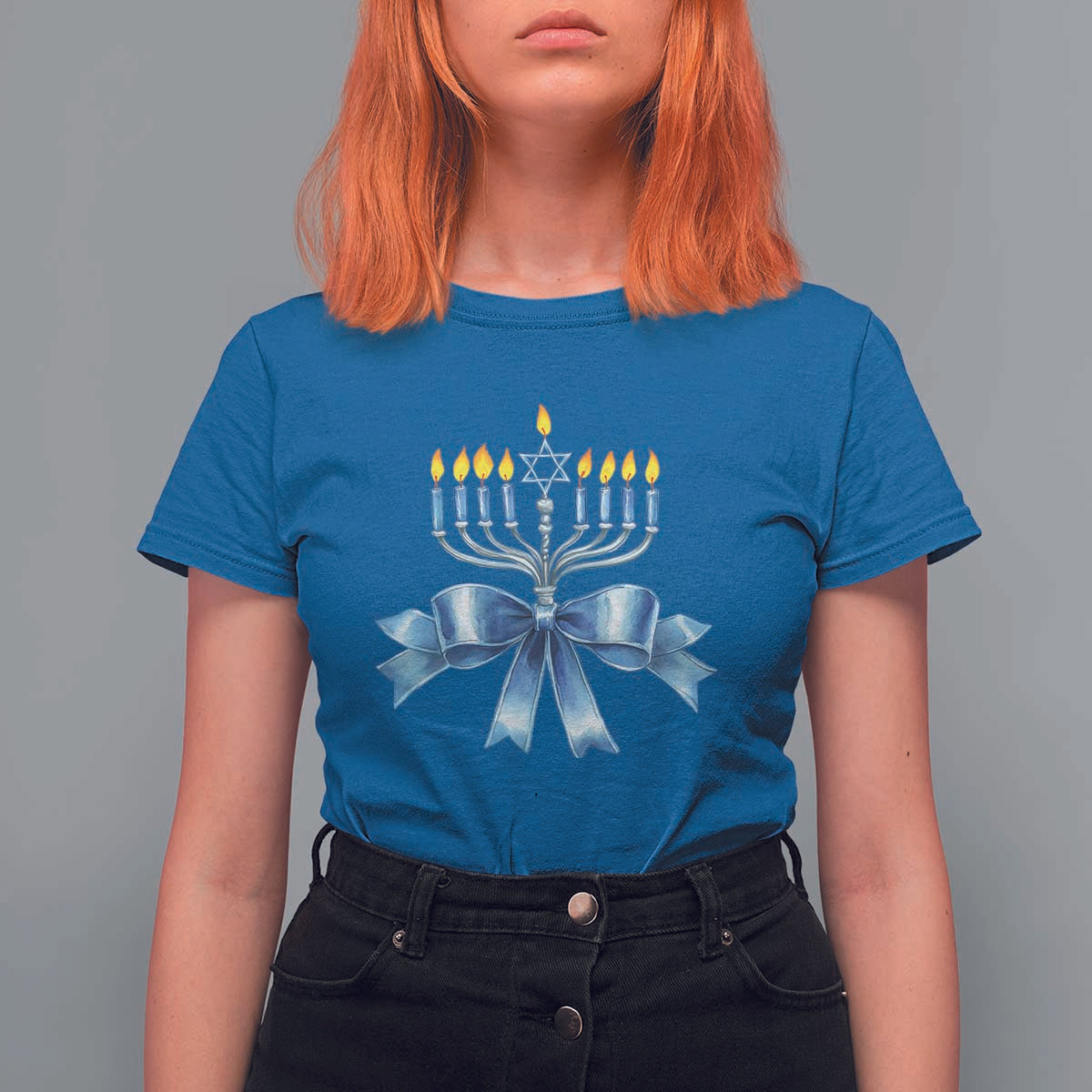 Hanukkah Menorah Jewish Coquette Bow T Shirt For Women - Wonder Print Shop