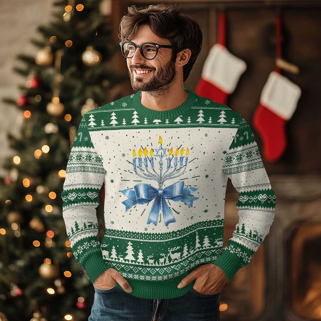 Hanukkah Menorah Jewish Coquette Bow Ugly Christmas Sweater - Wonder Print Shop