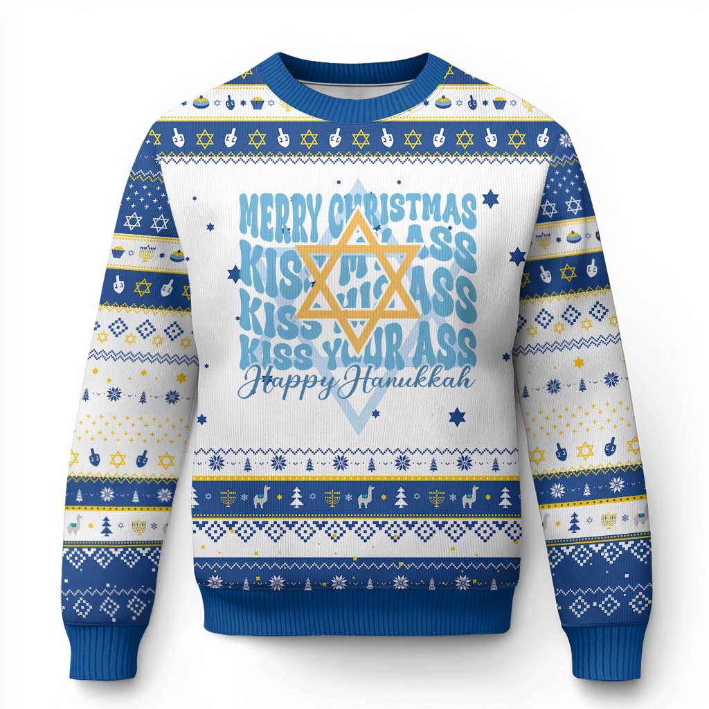 Funny Kiss My Ass Kiss His Ass Kiss Your Ass Hanukkah Ugly Sweater - Wonder Print Shop