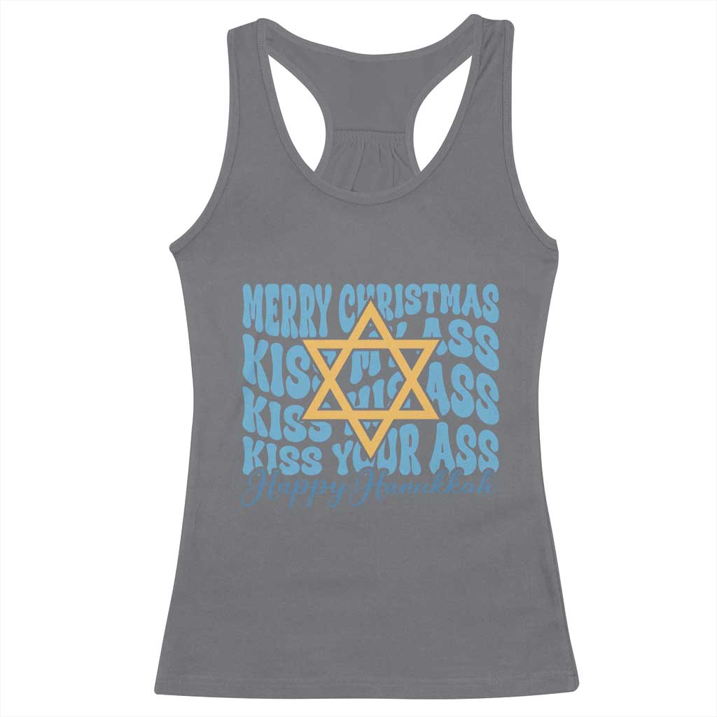 Funny Hanukkah Racerback Tank Top Kiss My Ass Kiss His Ass Kiss Your Ass