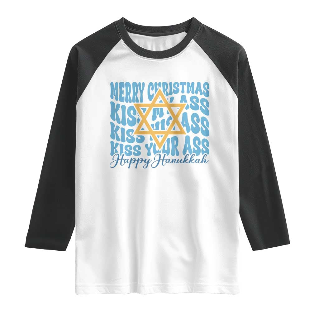 Funny Hanukkah Raglan Shirt Kiss My Ass Kiss His Ass Kiss Your Ass