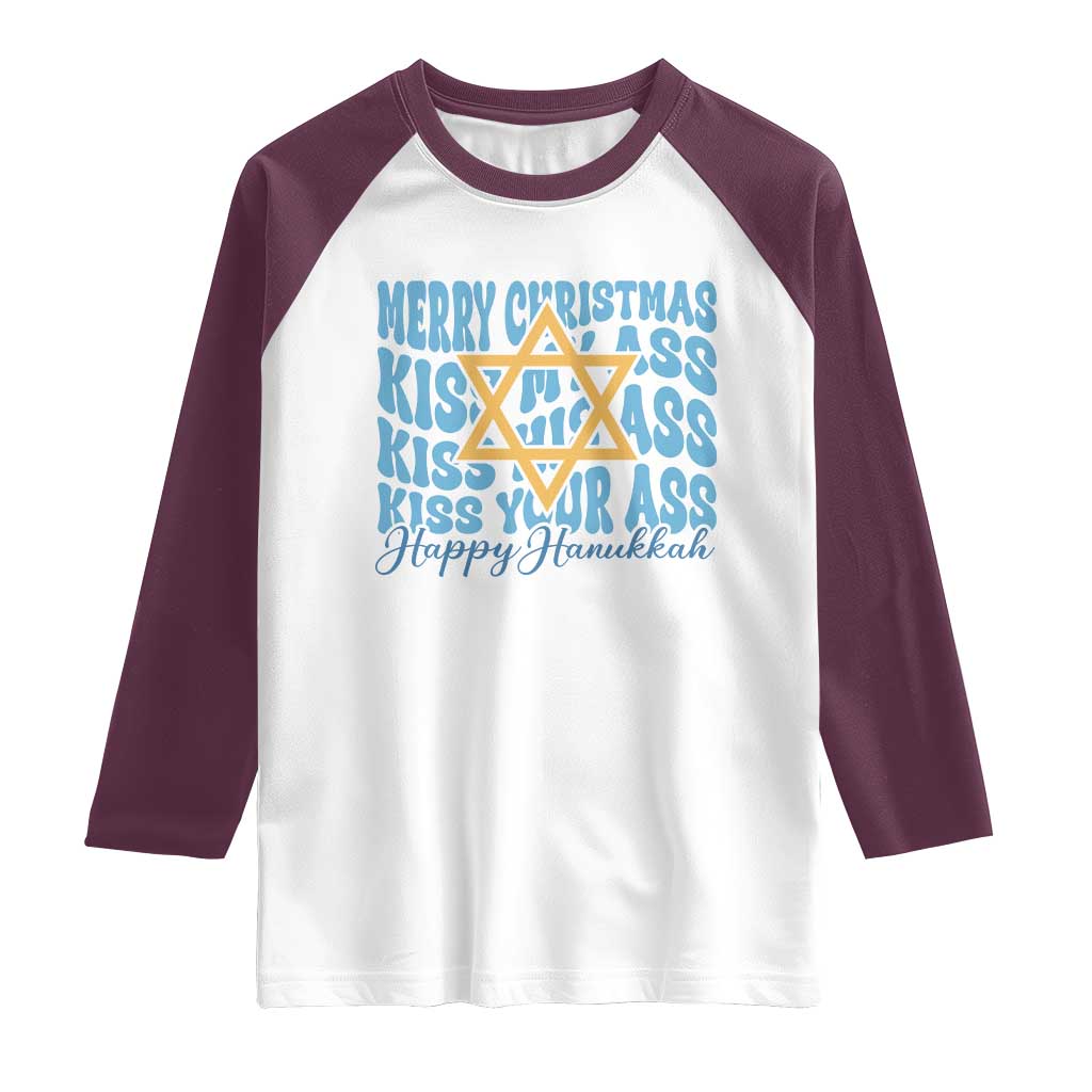 Funny Hanukkah Raglan Shirt Kiss My Ass Kiss His Ass Kiss Your Ass