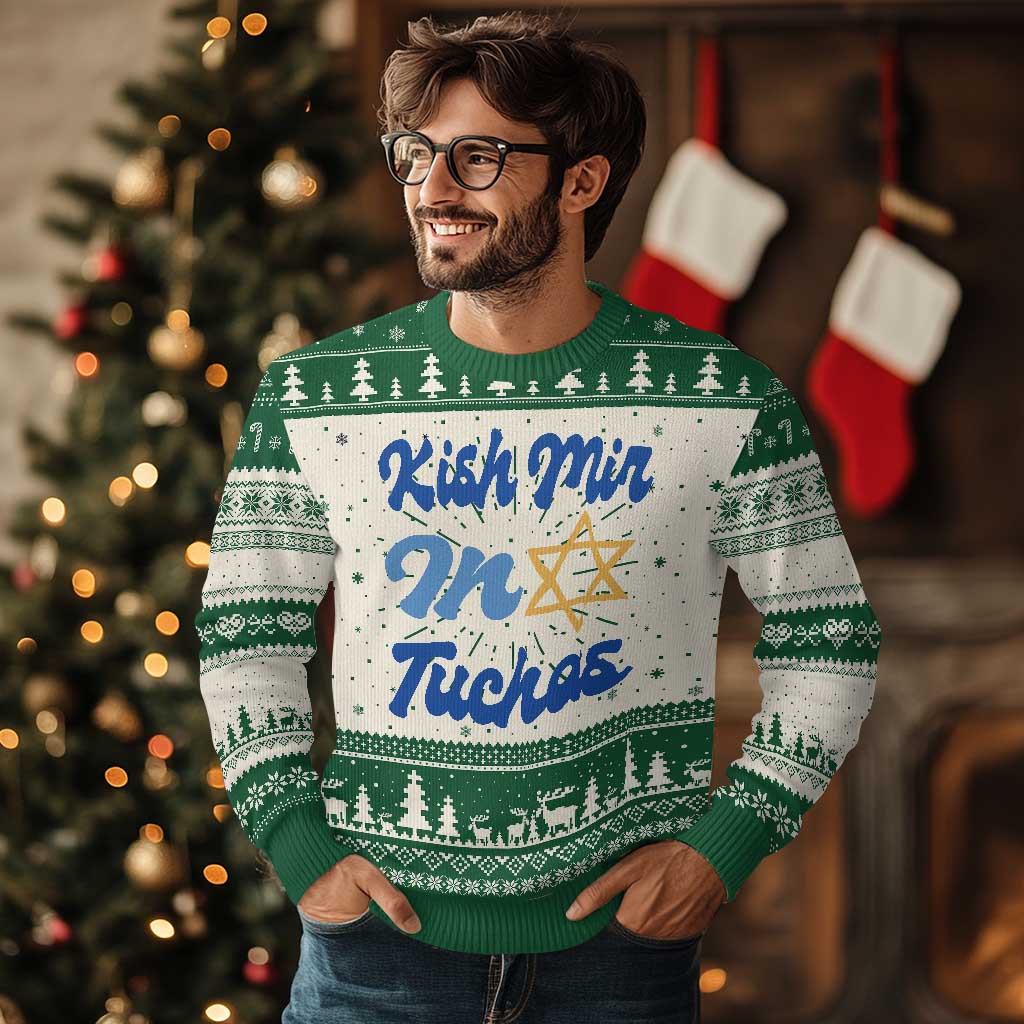 Funny Hanukkah Ugly Christmas Sweater Kish Mir In Tuchas Jewish Yiddish Ashkenazi - Wonder Print Shop