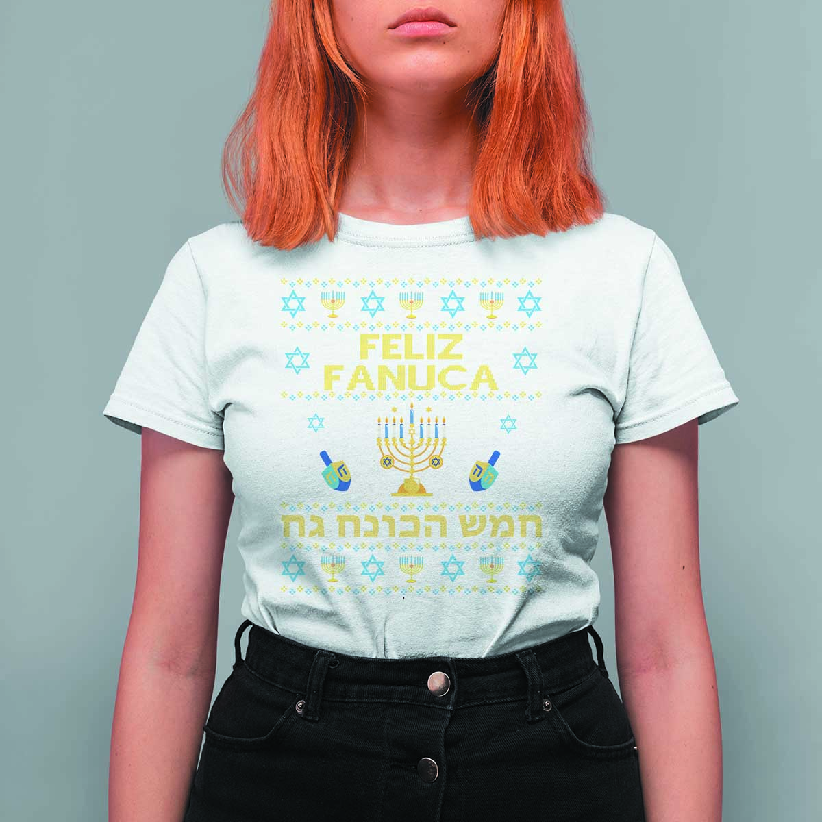 Funny Hanukkah T Shirt For Women Feliz Januca Ladino Jewish Sephardic - Wonder Print Shop