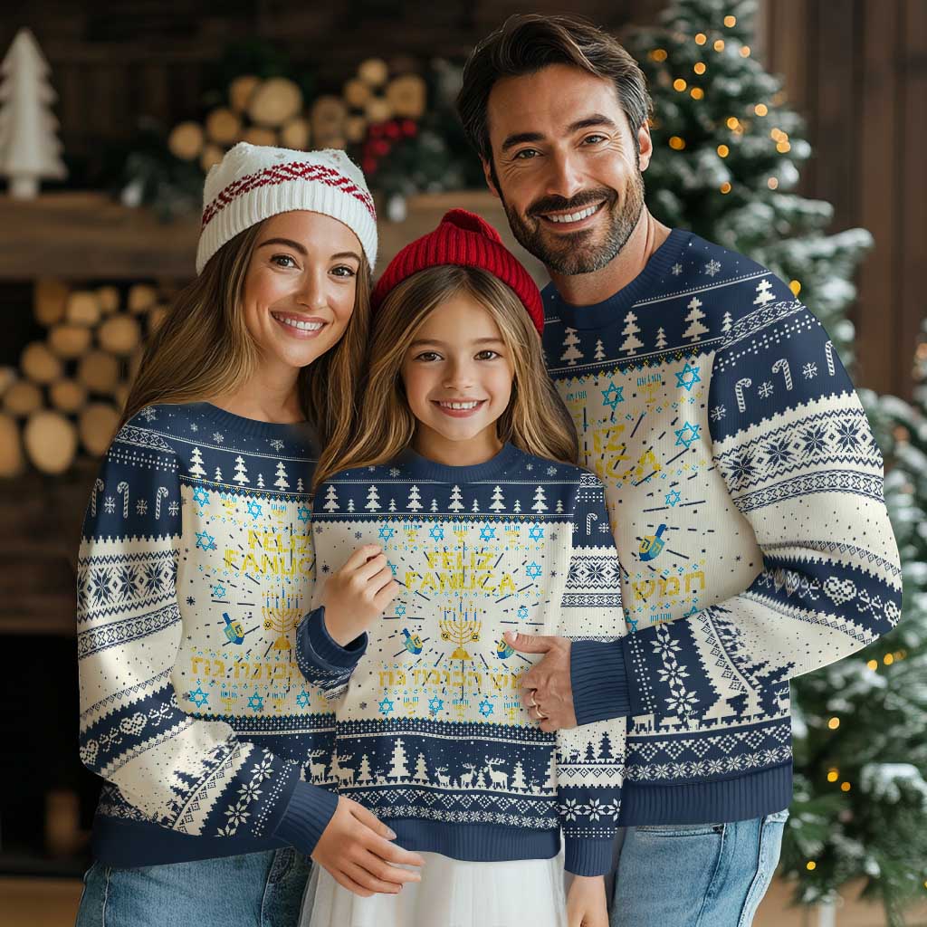 Funny Hanukkah Ugly Christmas Sweater Feliz Januca Ladino Jewish Sephardic - Wonder Print Shop