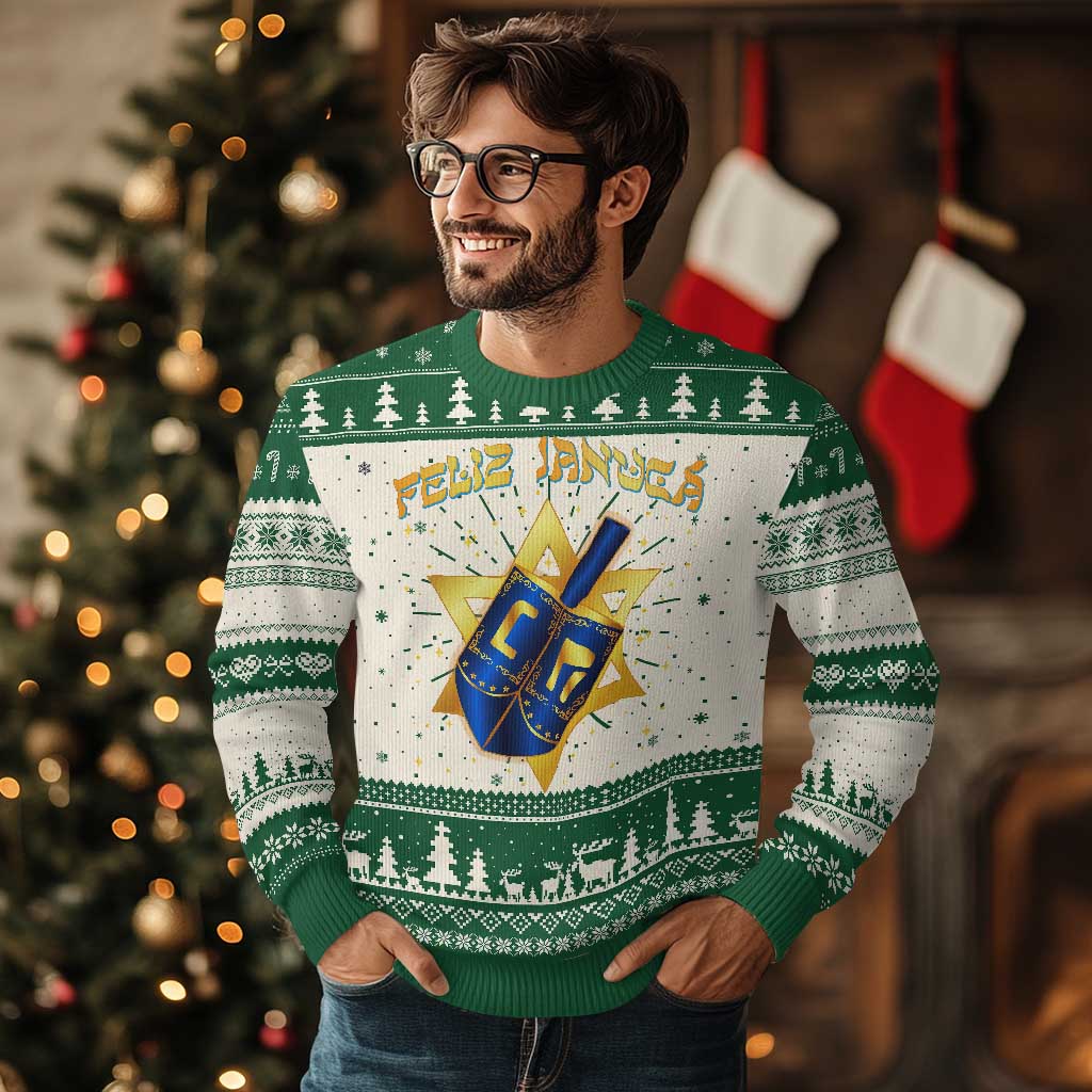 Funny Hanukkah Ugly Christmas Sweater Feliz Januca Jewish Sephardic Ladino - Wonder Print Shop