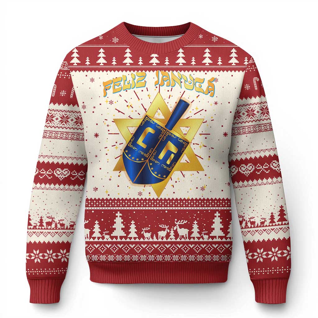 Funny Hanukkah Ugly Christmas Sweater Feliz Januca Jewish Sephardic Ladino - Wonder Print Shop