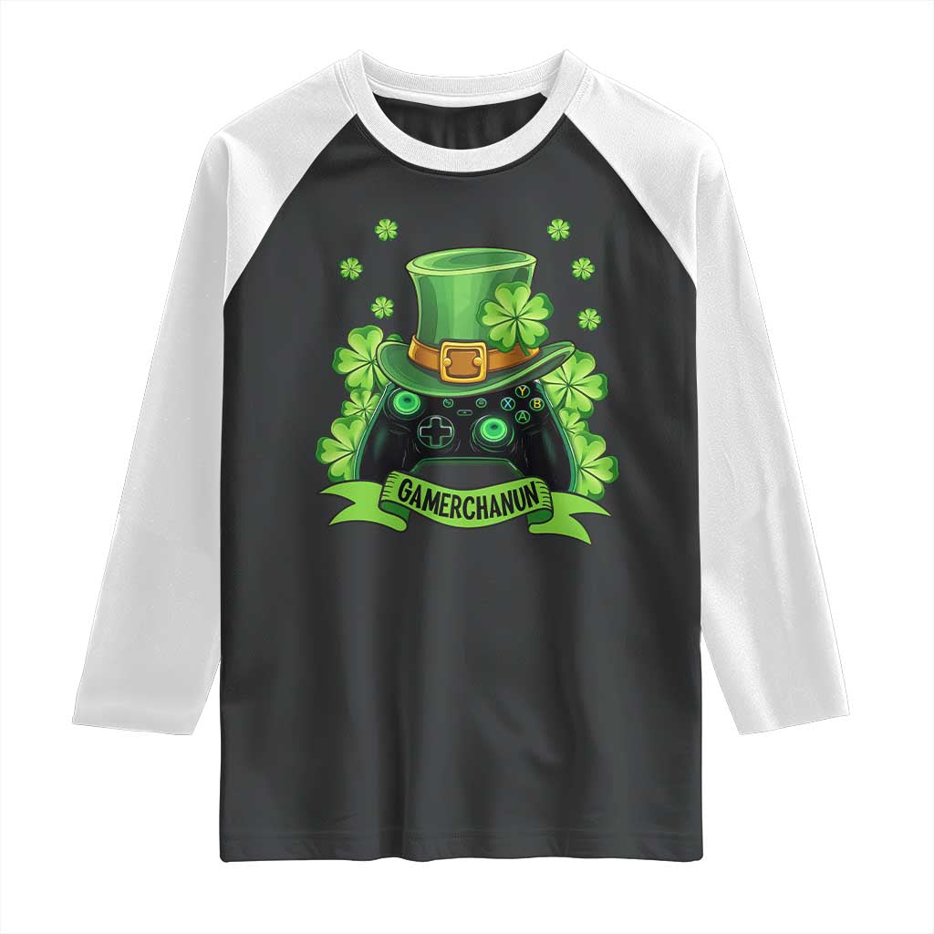 St Patrick's Day Raglan Shirt Gamerchaun Video Game Funny Lucky Gamer