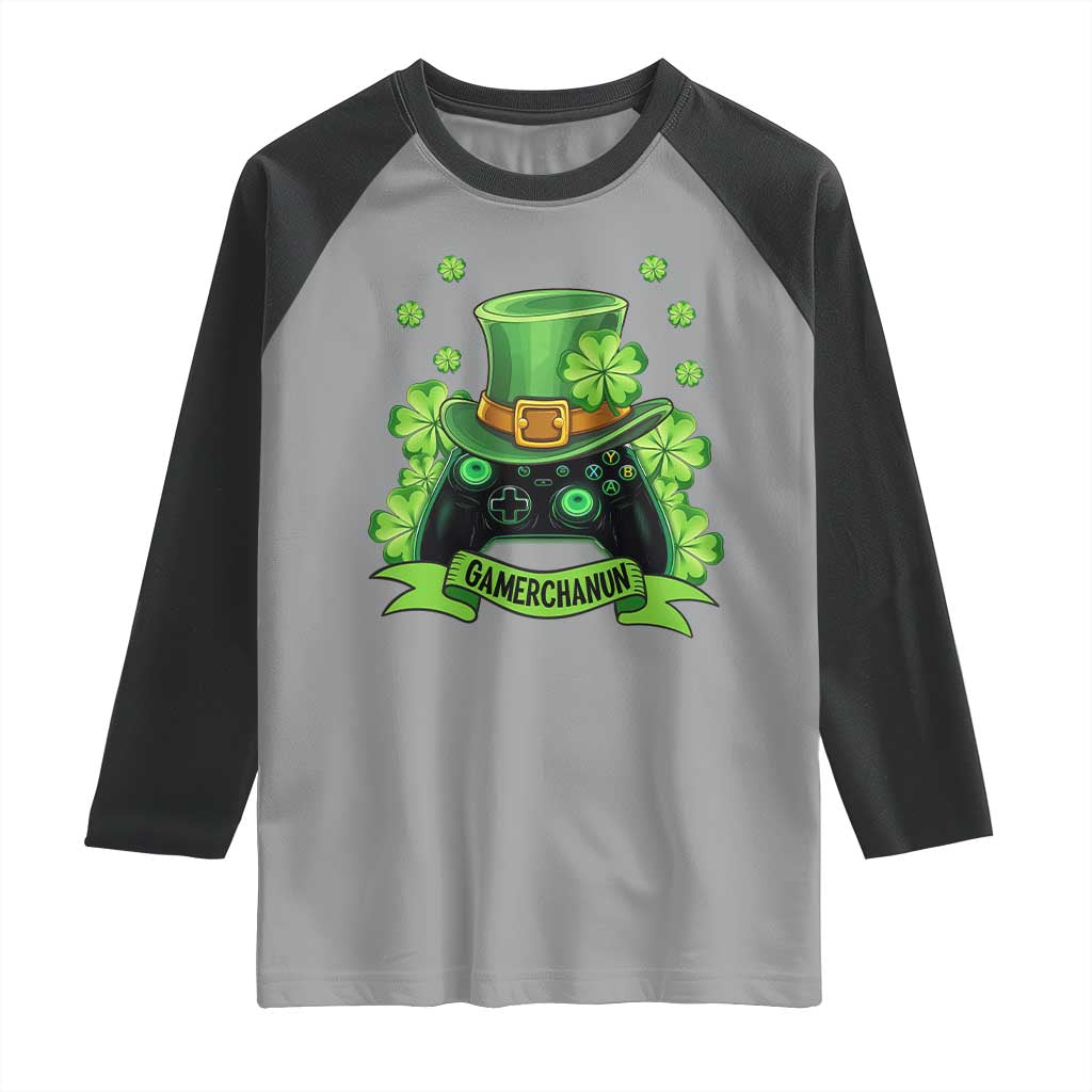 St Patrick's Day Raglan Shirt Gamerchaun Video Game Funny Lucky Gamer