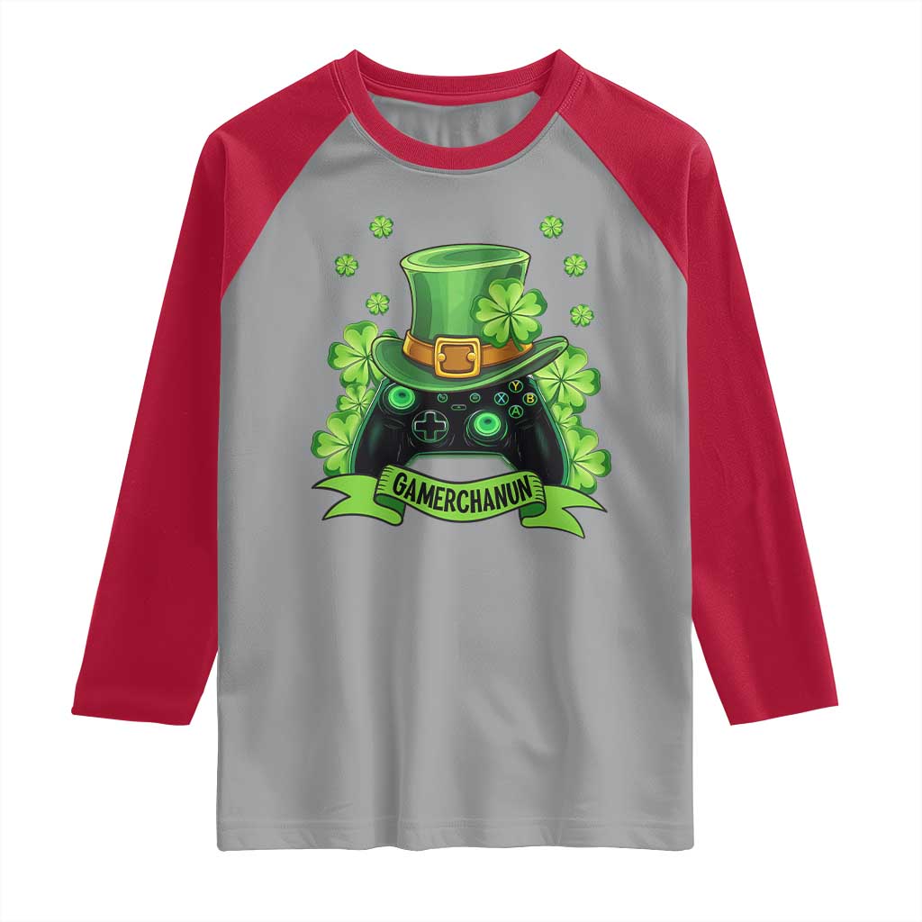 St Patrick's Day Raglan Shirt Gamerchaun Video Game Funny Lucky Gamer