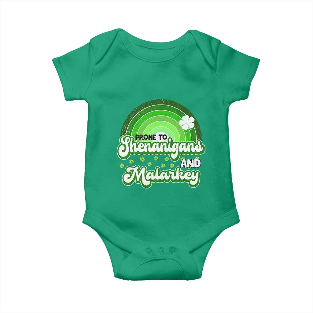 Funny St Patrick's Day Baby Onesie Prone To Shenanigans And Malarkey