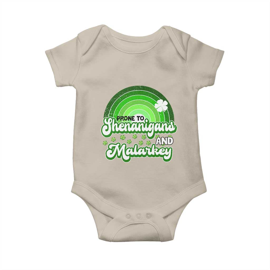 Funny St Patrick's Day Baby Onesie Prone To Shenanigans And Malarkey
