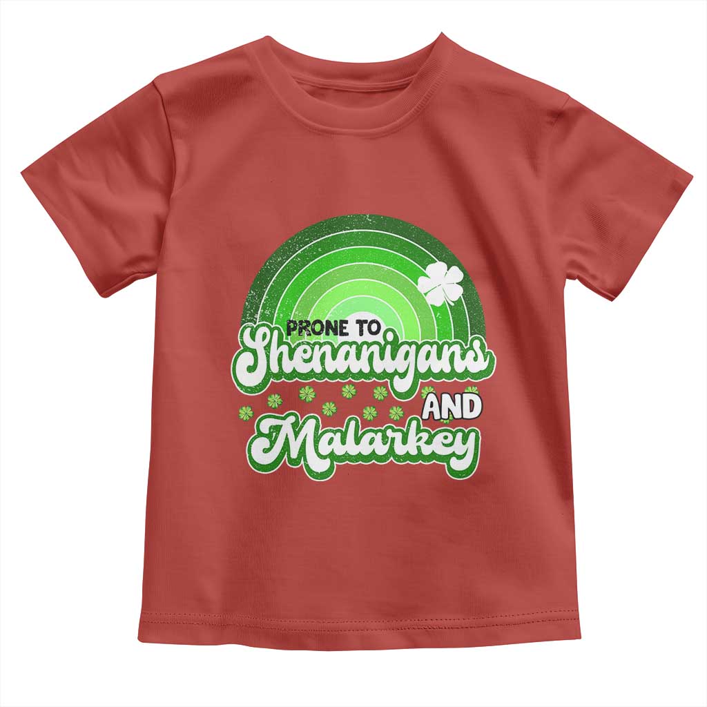 Funny St Patrick's Day Toddler T Shirt Prone To Shenanigans And Malarkey
