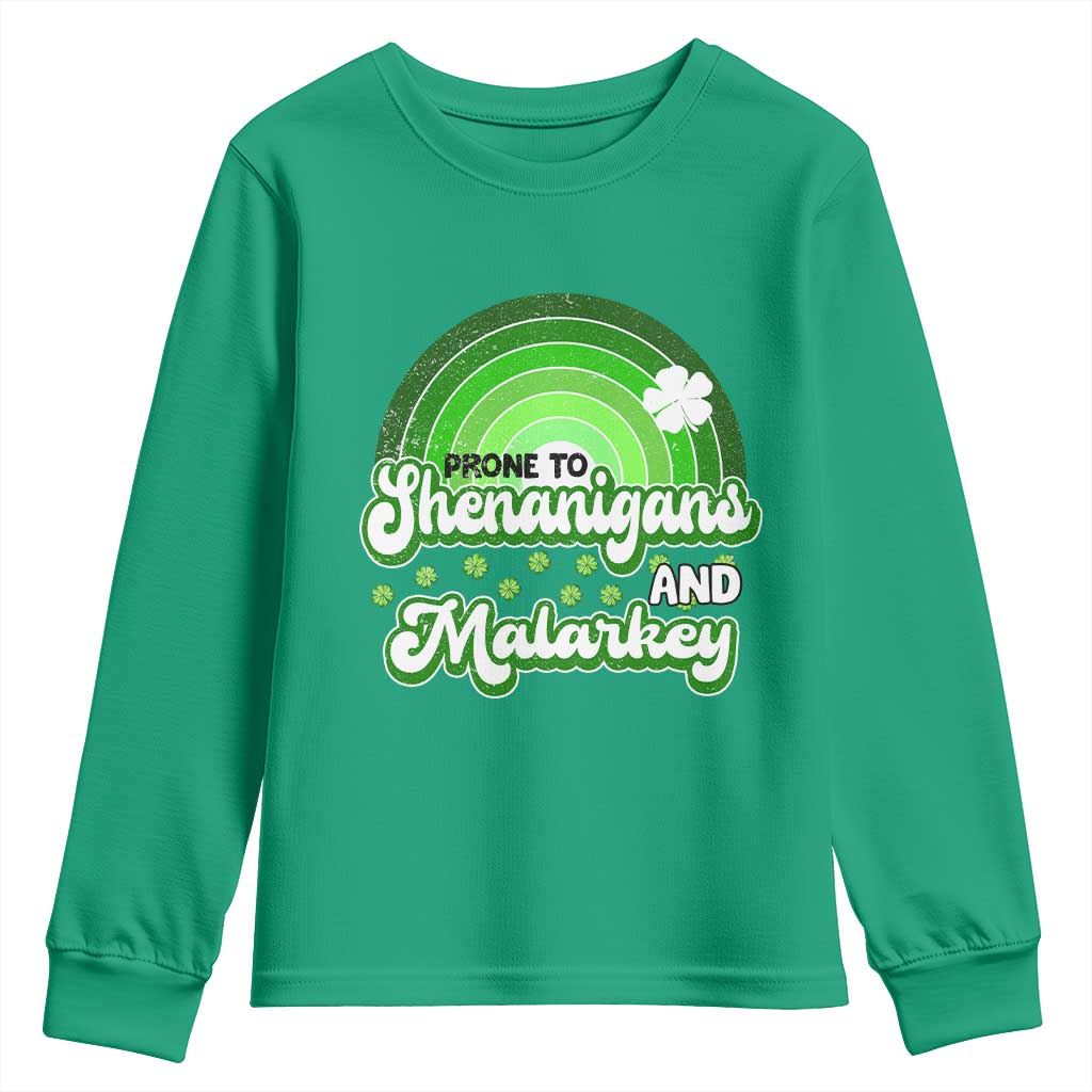 Funny St Patrick's Day Youth Sweatshirt Prone To Shenanigans And Malarkey