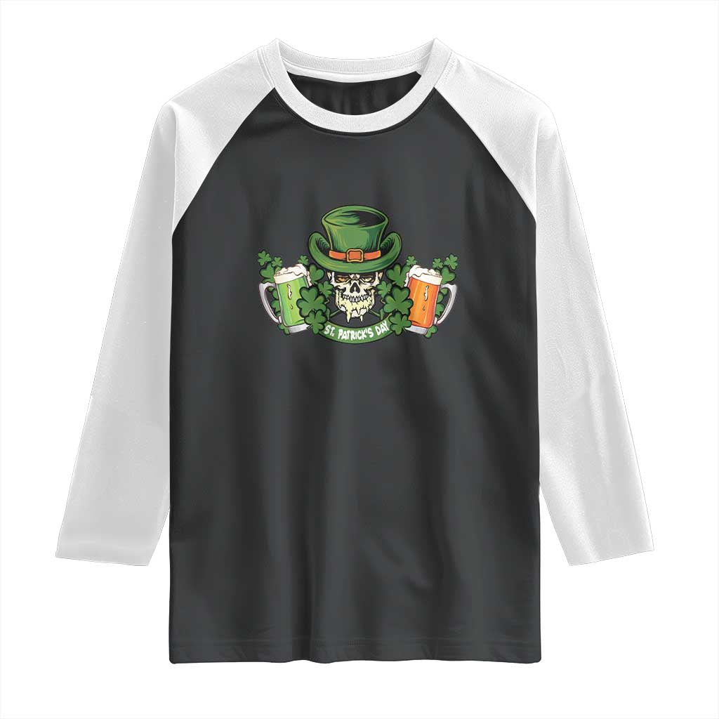 St Patrick's Day Raglan Shirt Irish Beer Funny Skeleton Drinking