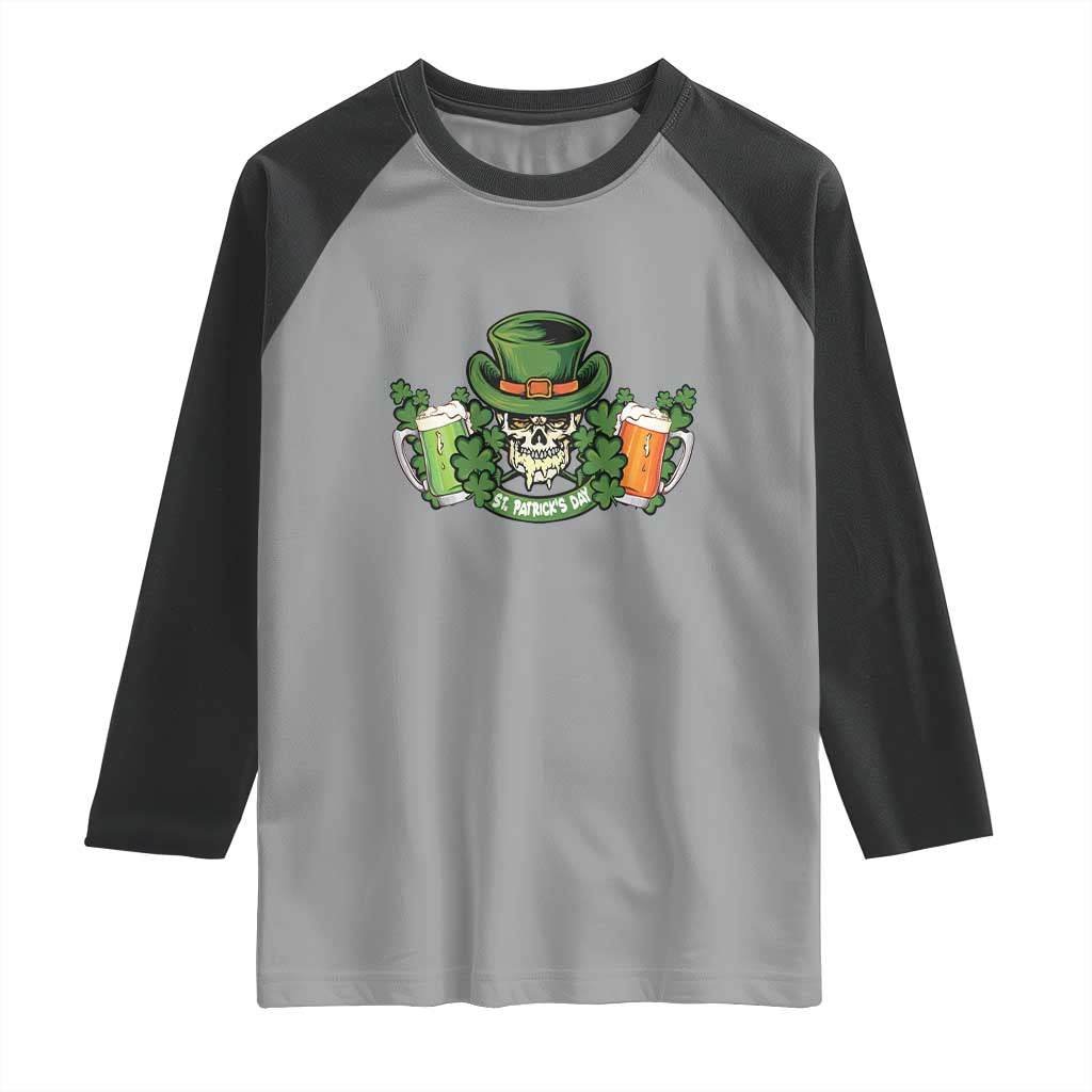 St Patrick's Day Raglan Shirt Irish Beer Funny Skeleton Drinking