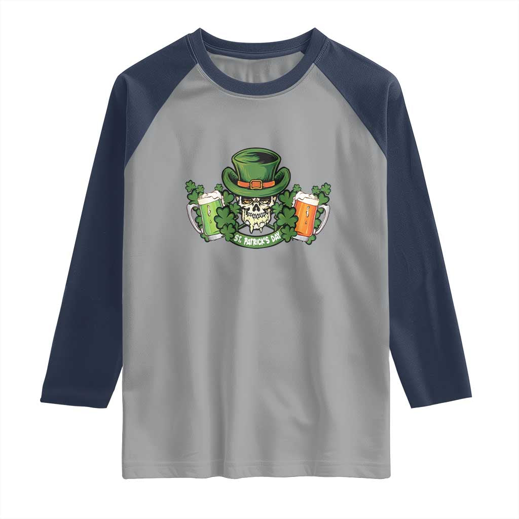 St Patrick's Day Raglan Shirt Irish Beer Funny Skeleton Drinking