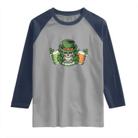 St Patrick's Day Raglan Shirt Irish Beer Funny Skeleton Drinking