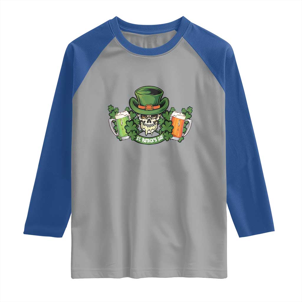 St Patrick's Day Raglan Shirt Irish Beer Funny Skeleton Drinking