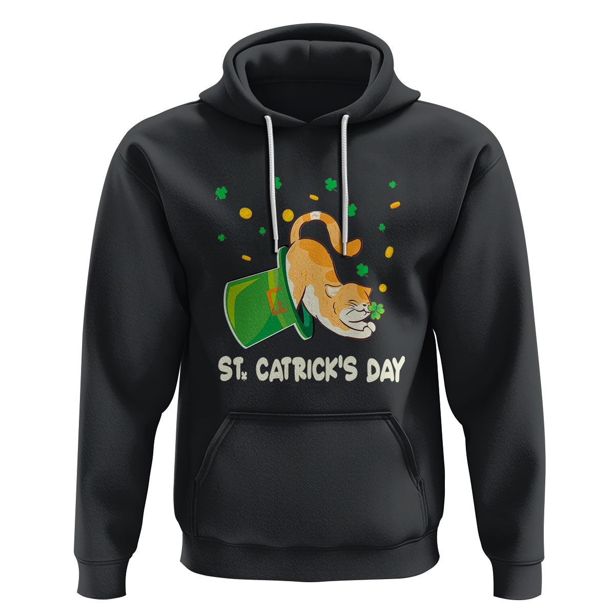 Happy St.Catrick's Patrick's Day Lucky Cat Shamrock Hat Hoodie - Wonder Print Shop
