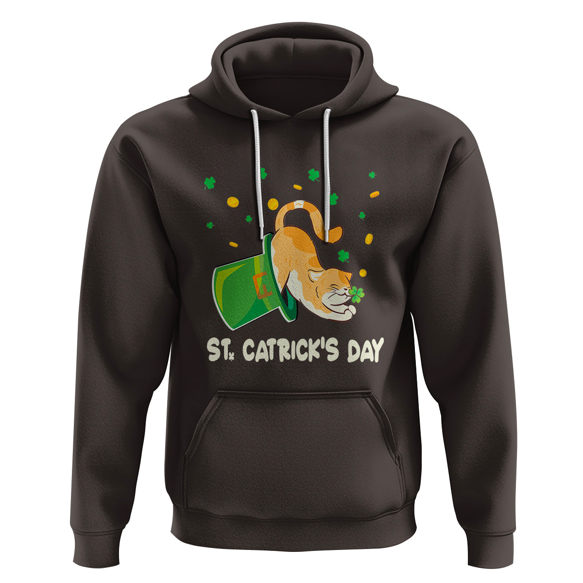 Happy St.Catrick's Patrick's Day Lucky Cat Shamrock Hat Hoodie - Wonder Print Shop
