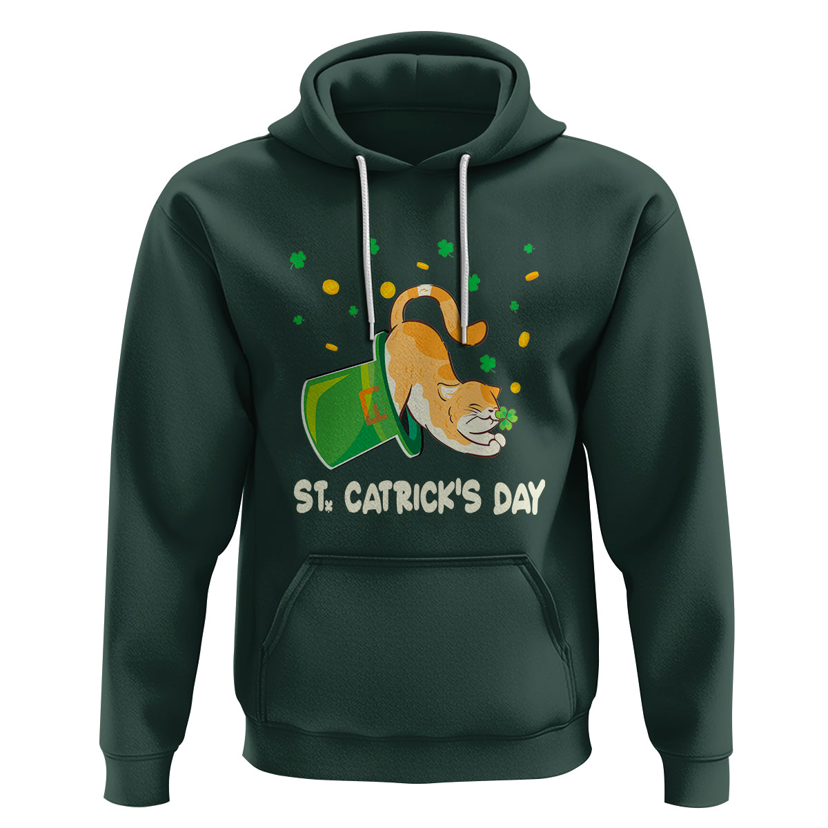Happy St.Catrick's Patrick's Day Lucky Cat Shamrock Hat Hoodie - Wonder Print Shop