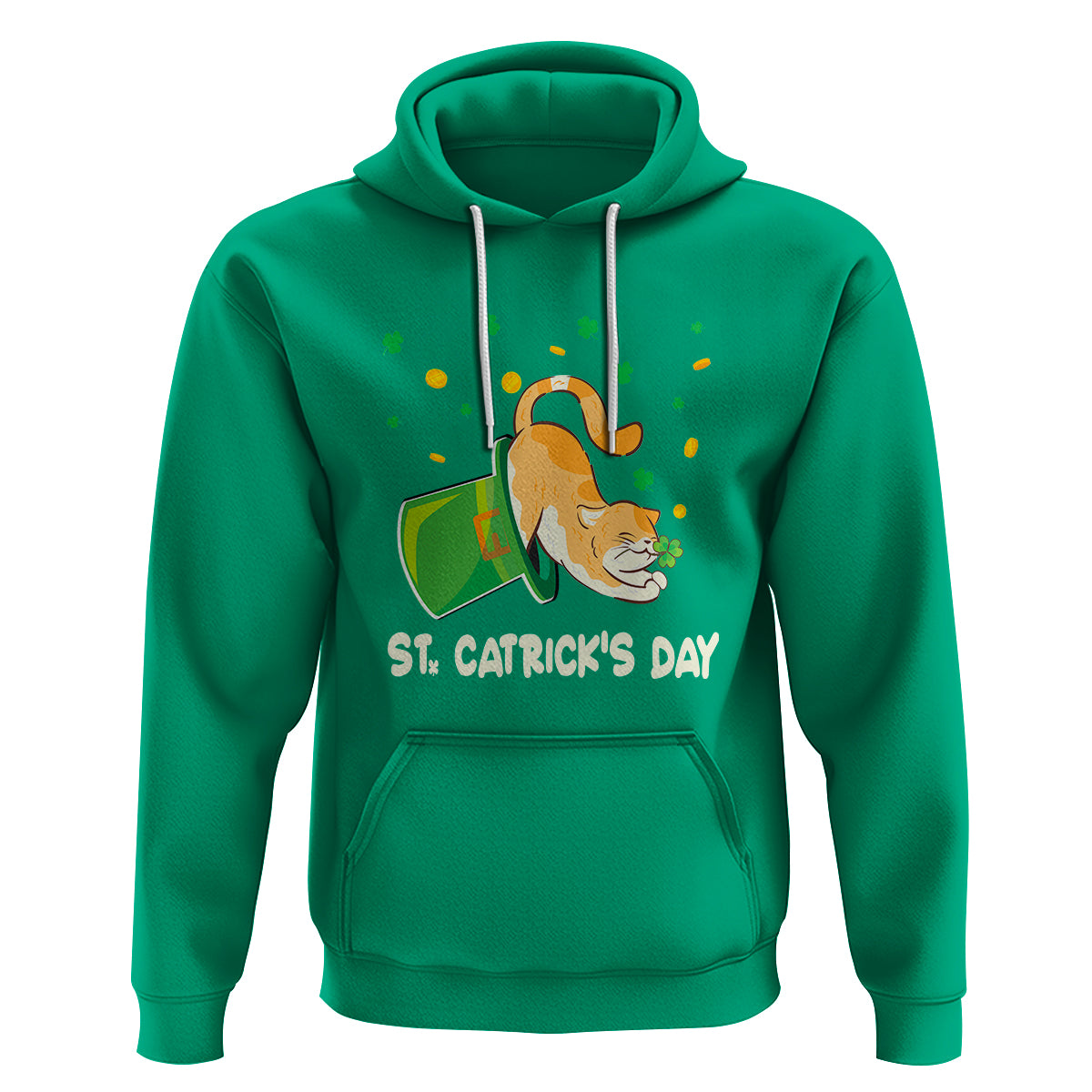 Happy St.Catrick's Patrick's Day Lucky Cat Shamrock Hat Hoodie - Wonder Print Shop