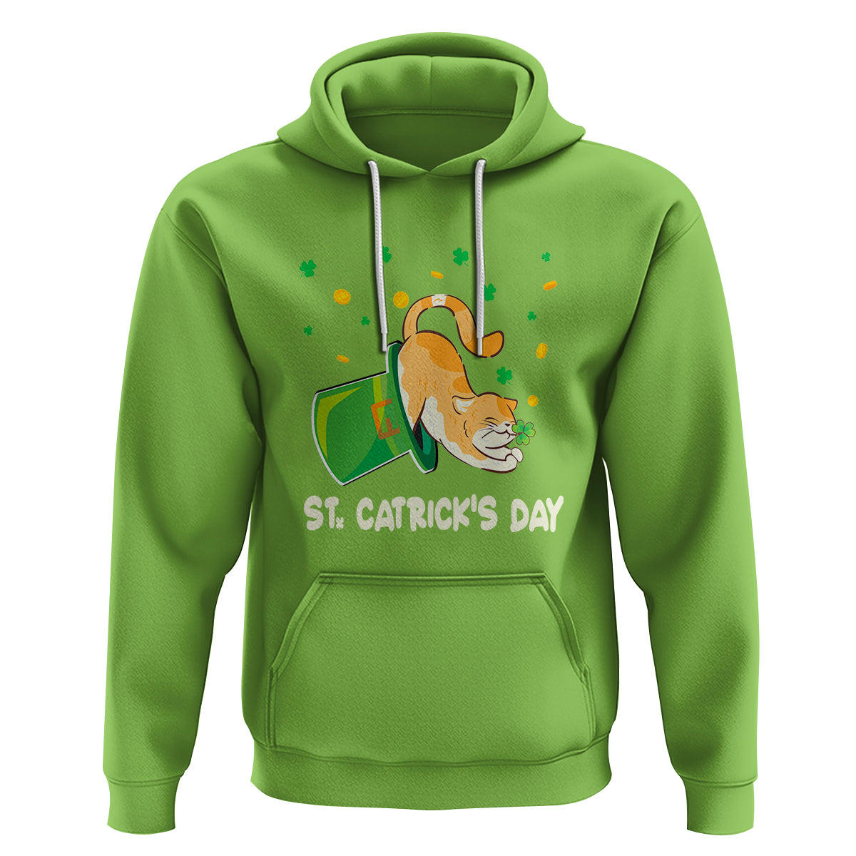 Happy St.Catrick's Patrick's Day Lucky Cat Shamrock Hat Hoodie - Wonder Print Shop
