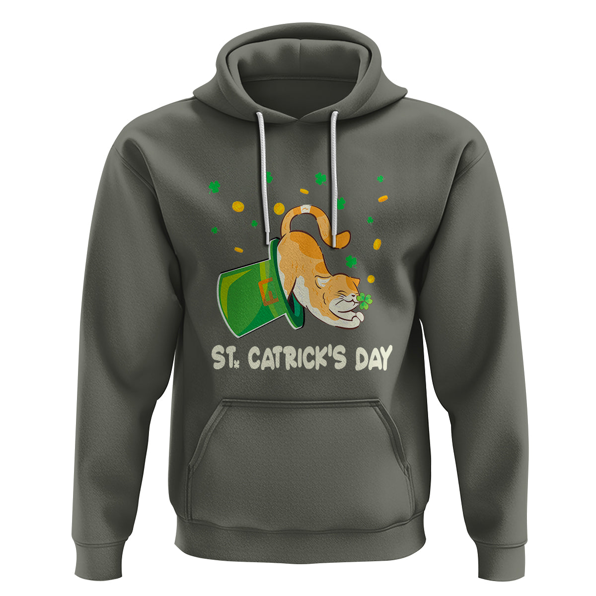 Happy St.Catrick's Patrick's Day Lucky Cat Shamrock Hat Hoodie - Wonder Print Shop