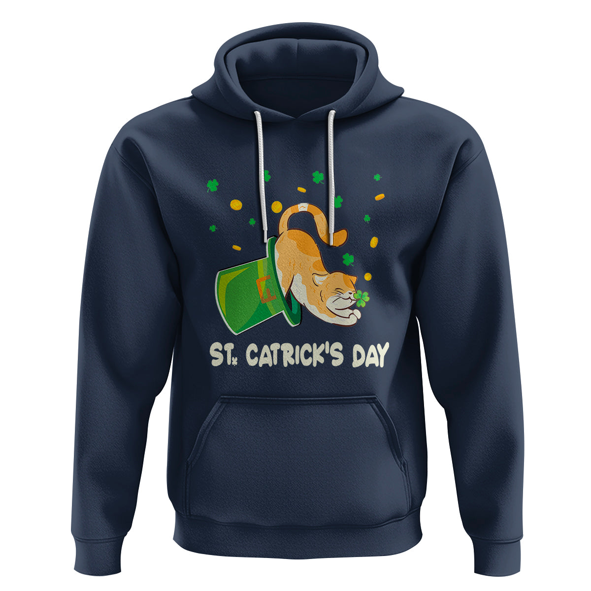 Happy St.Catrick's Patrick's Day Lucky Cat Shamrock Hat Hoodie - Wonder Print Shop