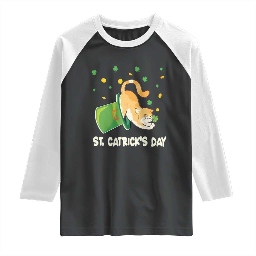 St Patrick's Day Raglan Shirt Happy St.Catrick's Lucky Cat Shamrock Hat