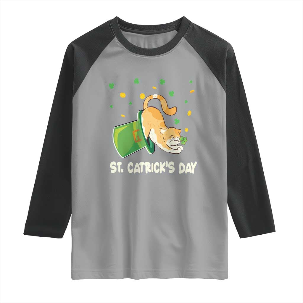 St Patrick's Day Raglan Shirt Happy St.Catrick's Lucky Cat Shamrock Hat