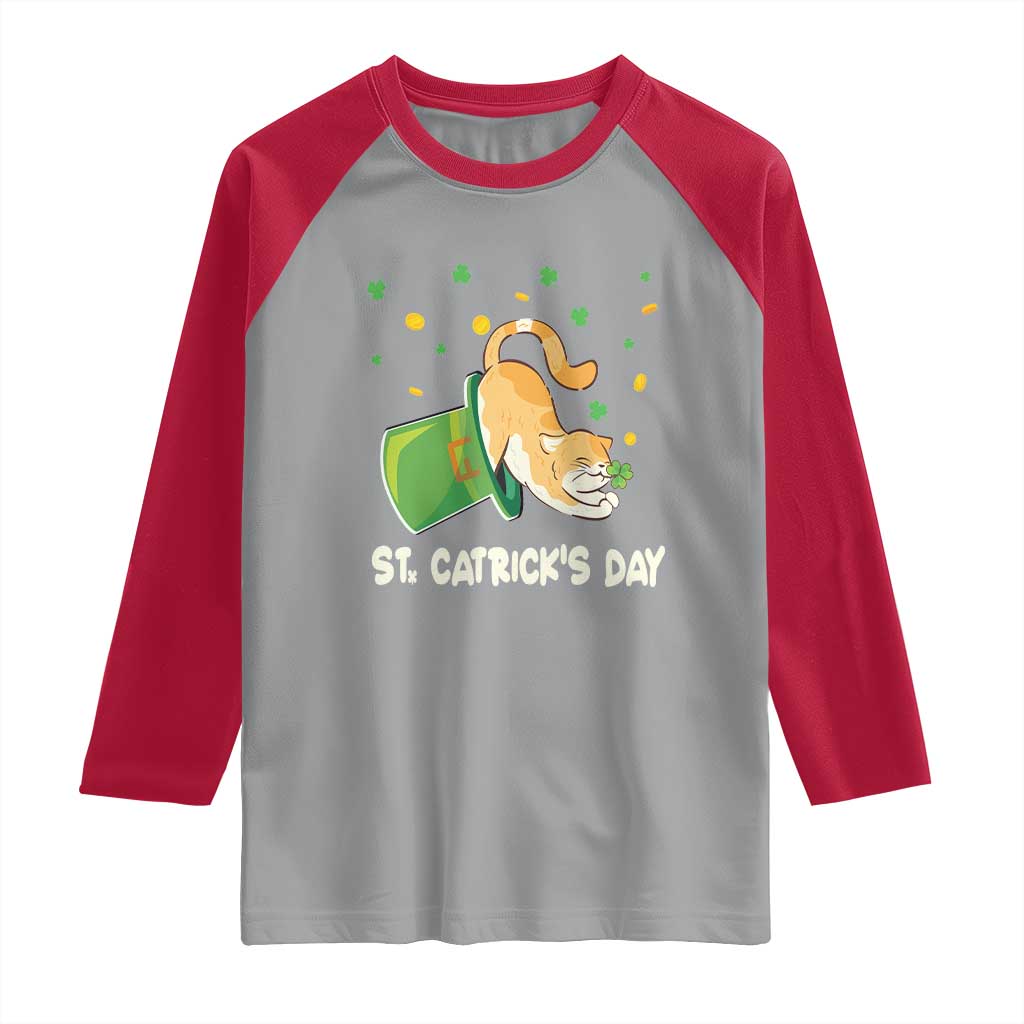 St Patrick's Day Raglan Shirt Happy St.Catrick's Lucky Cat Shamrock Hat