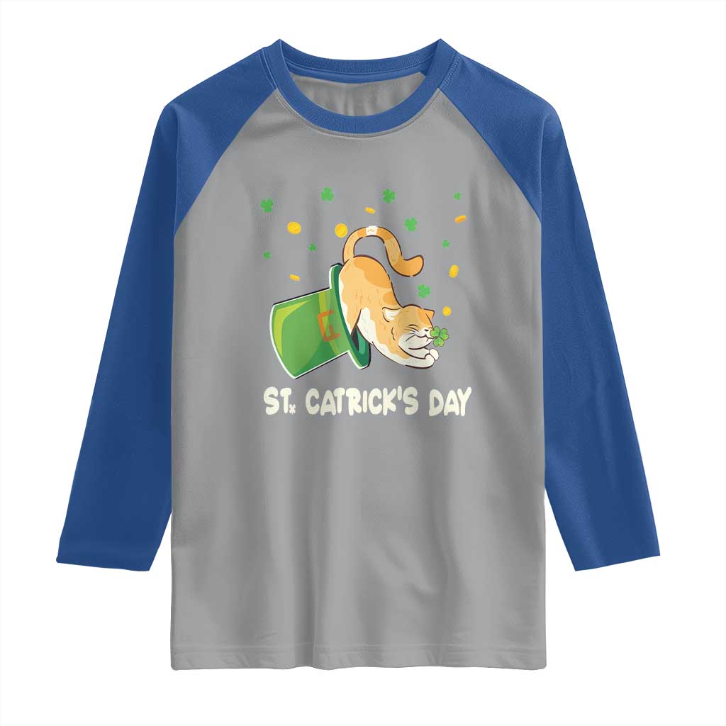 St Patrick's Day Raglan Shirt Happy St.Catrick's Lucky Cat Shamrock Hat