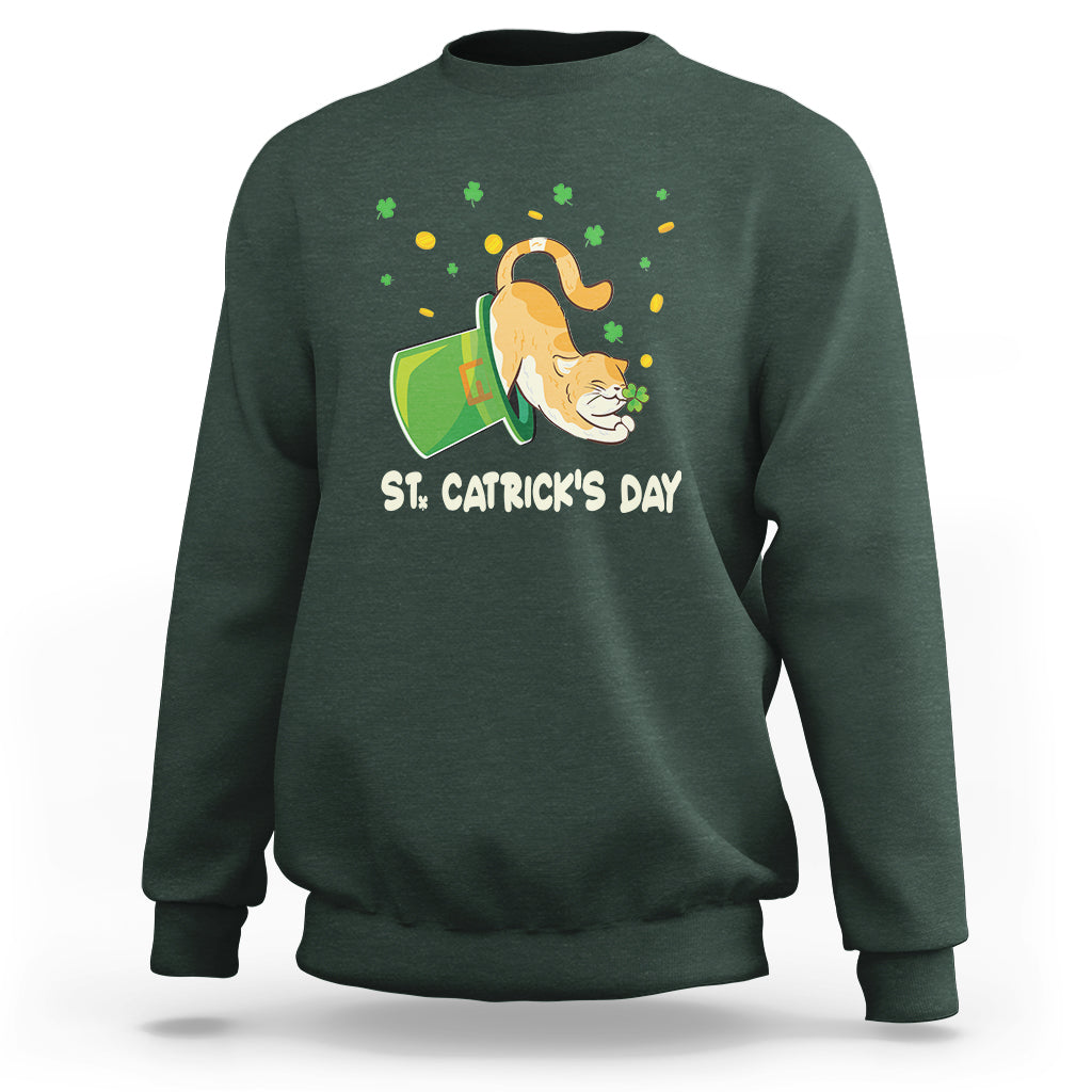 Happy St.Catrick's Patrick's Day Lucky Cat Shamrock Hat Sweatshirt - Wonder Print Shop