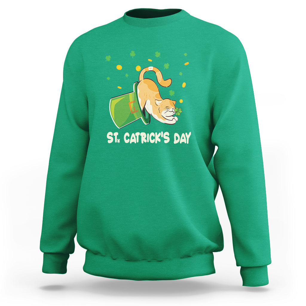 Happy St.Catrick's Patrick's Day Lucky Cat Shamrock Hat Sweatshirt - Wonder Print Shop