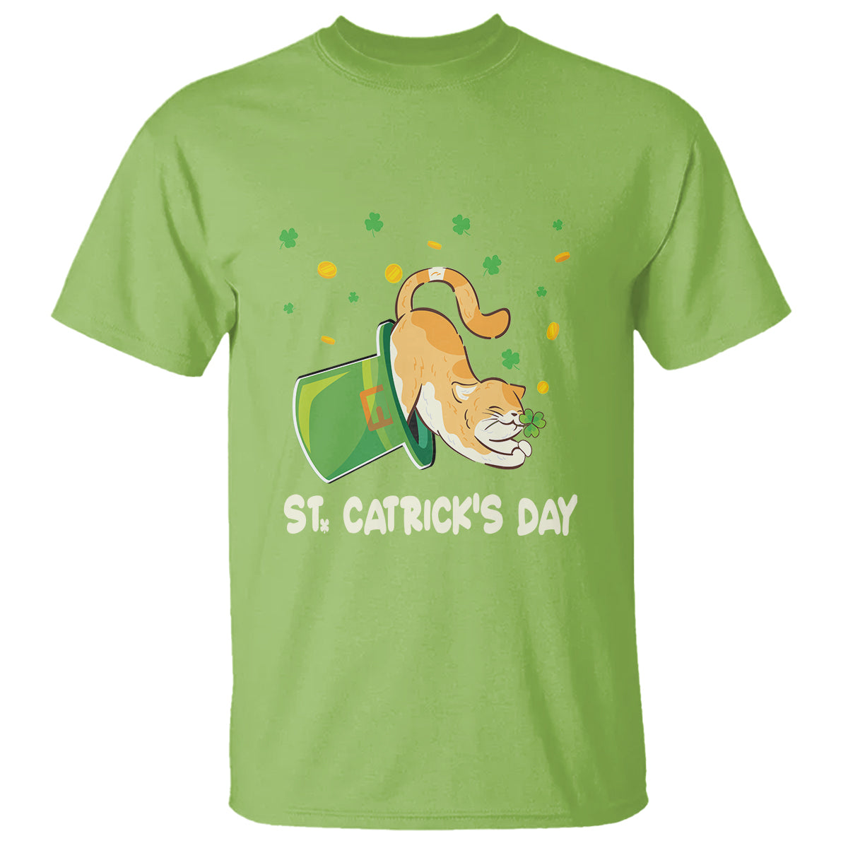 Happy St.Catrick's Patrick's Day Lucky Cat Shamrock Hat T Shirt - Wonder Print Shop