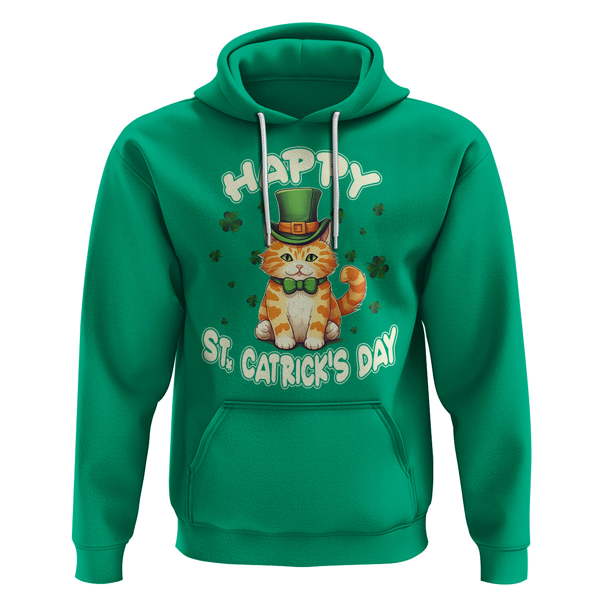 Happy St.Catrick's Patrick's Day Lucky Cat Shamrock Hoodie - Wonder Print Shop