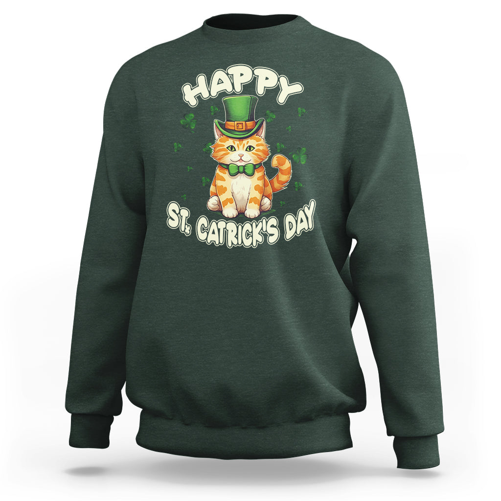 Happy St.Catrick's Patrick's Day Lucky Cat Shamrock Sweatshirt - Wonder Print Shop