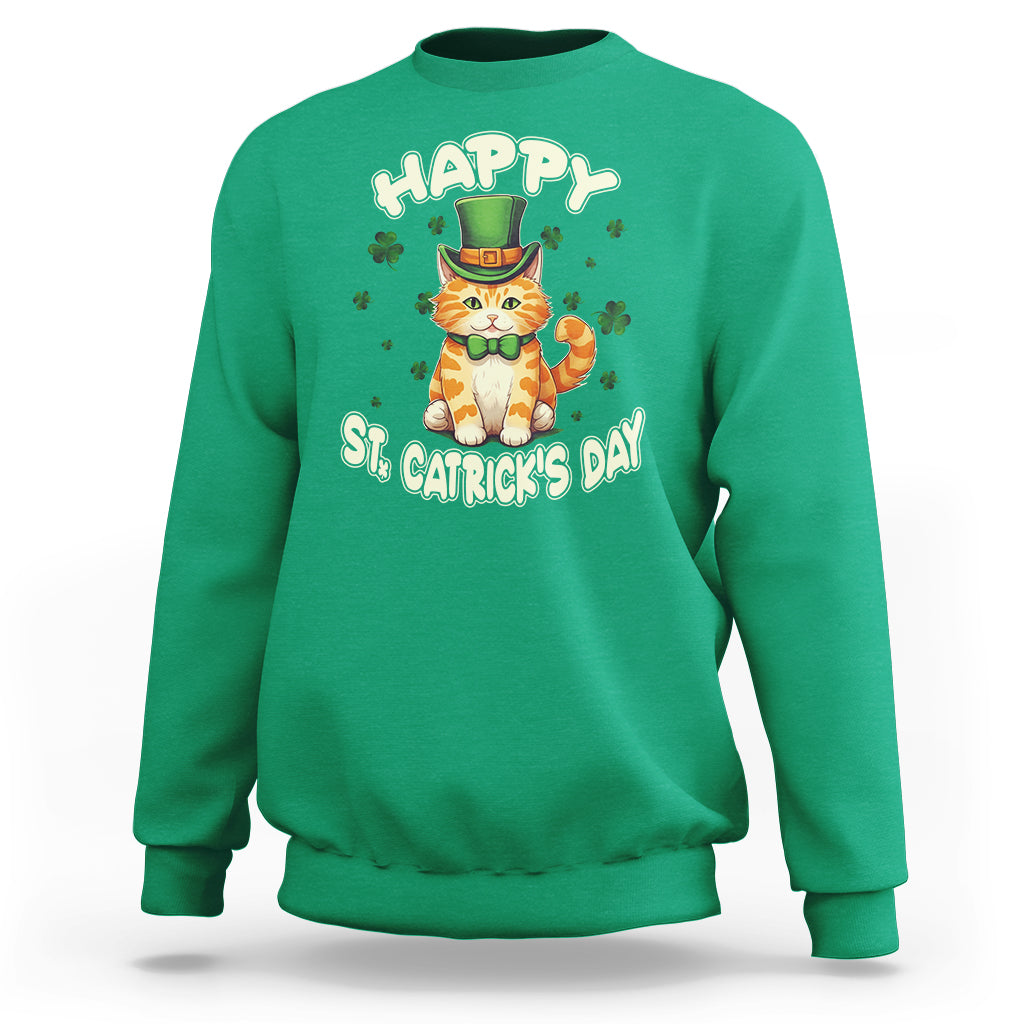 Happy St.Catrick's Patrick's Day Lucky Cat Shamrock Sweatshirt - Wonder Print Shop
