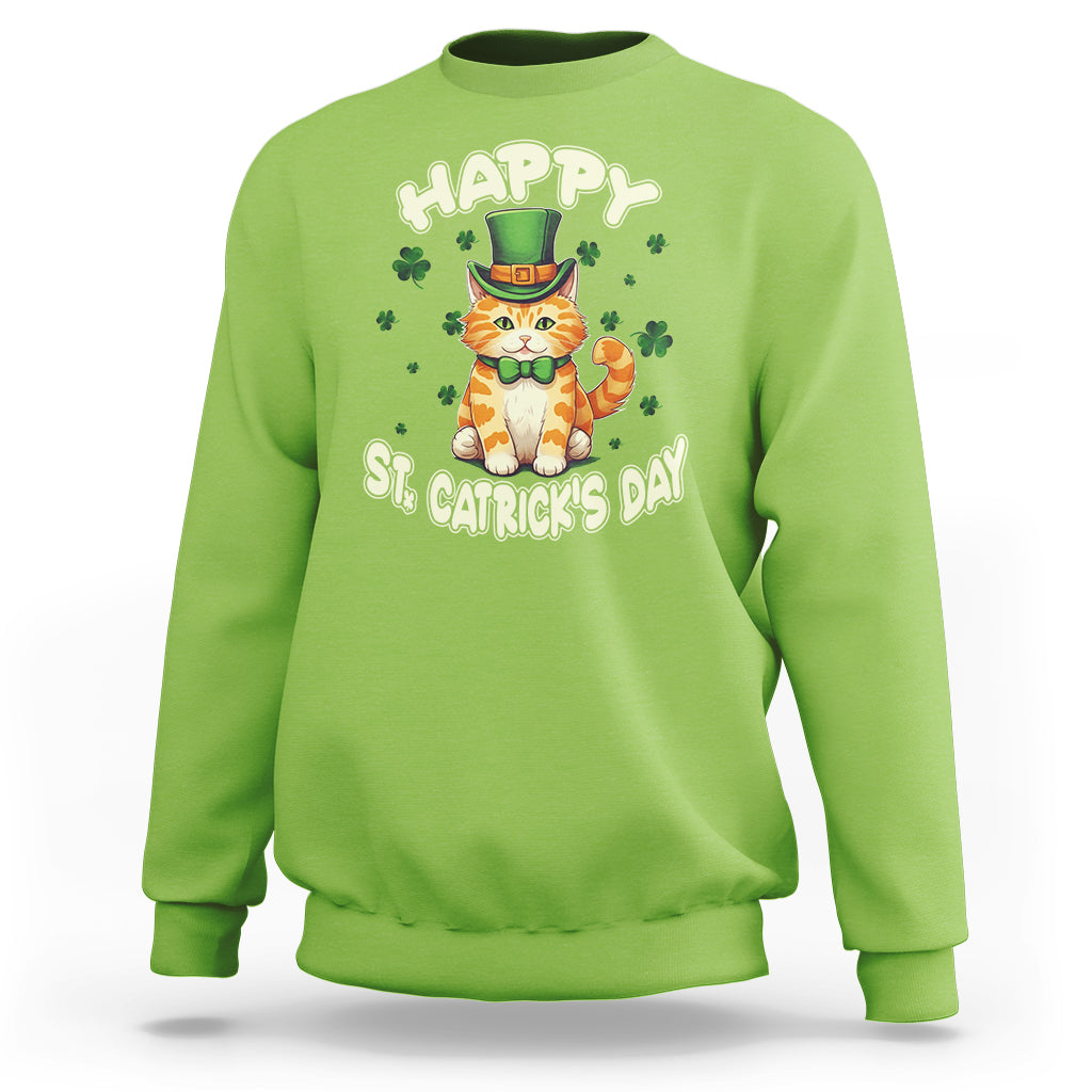 Happy St.Catrick's Patrick's Day Lucky Cat Shamrock Sweatshirt - Wonder Print Shop