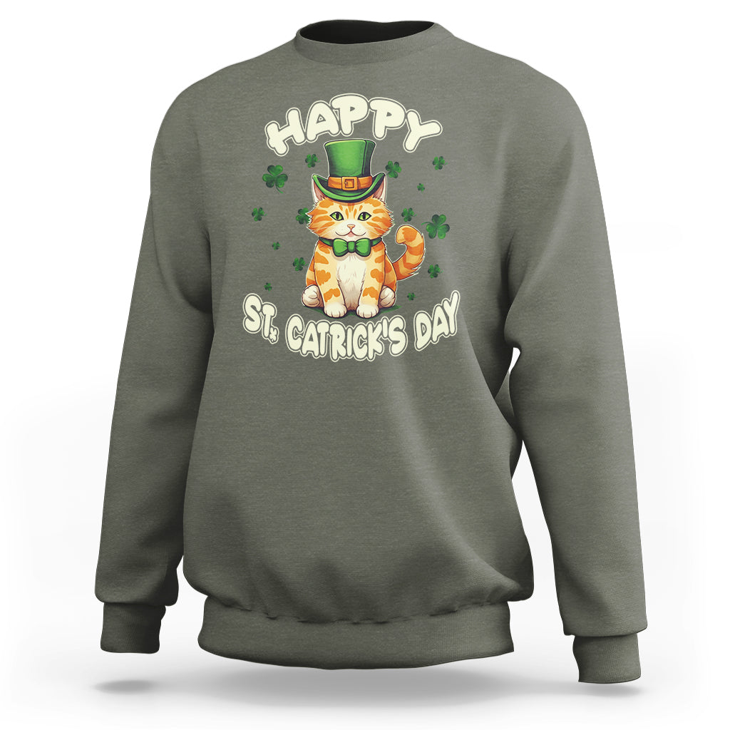 Happy St.Catrick's Patrick's Day Lucky Cat Shamrock Sweatshirt - Wonder Print Shop