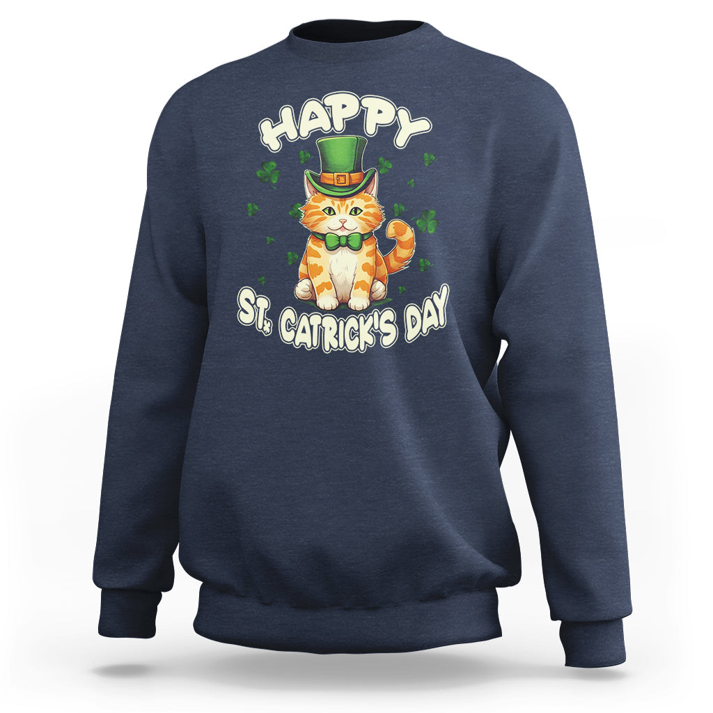 Happy St.Catrick's Patrick's Day Lucky Cat Shamrock Sweatshirt - Wonder Print Shop